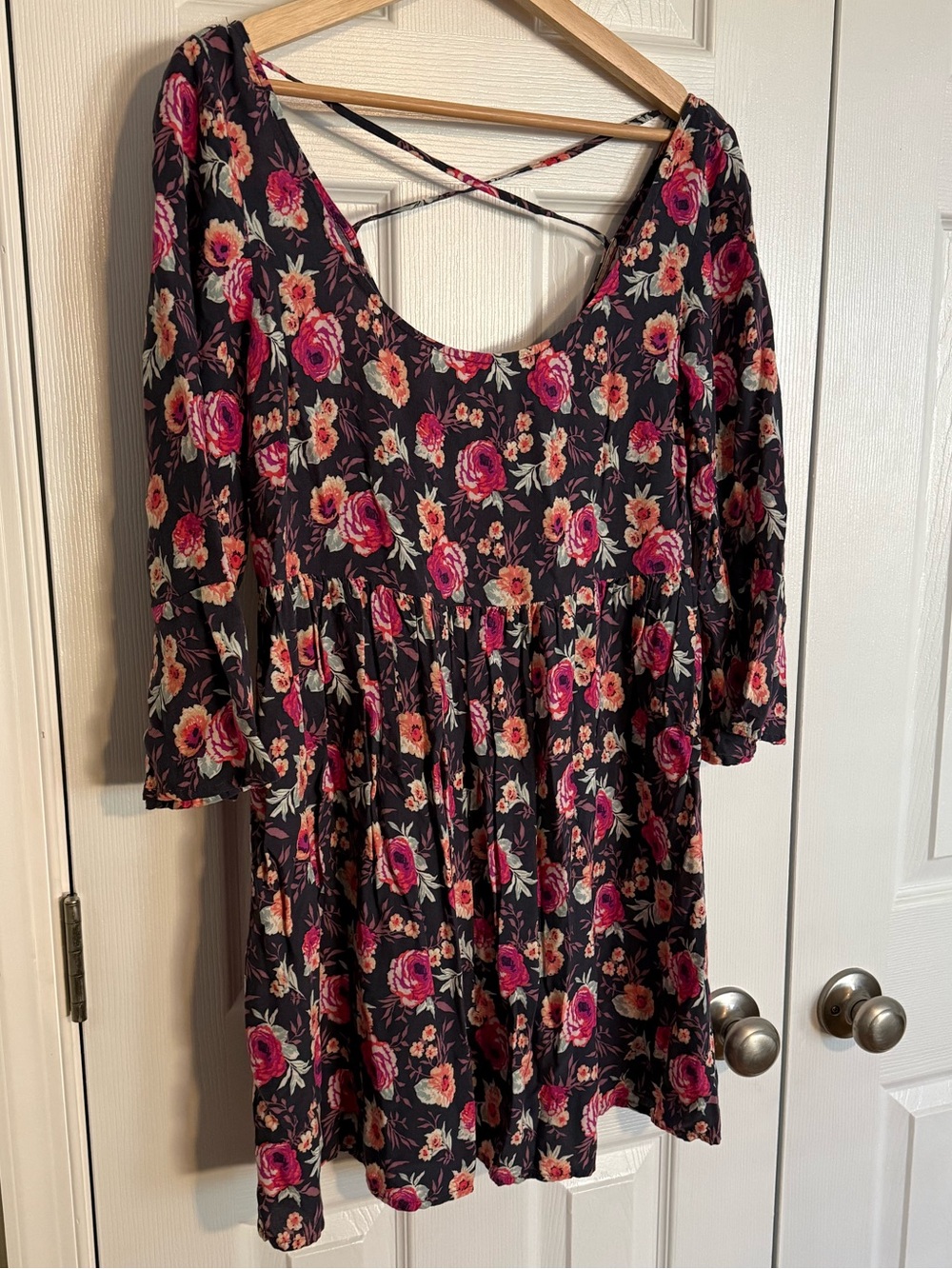 American Eagle Outfitters Black Mini Dress with Pink Floral Print